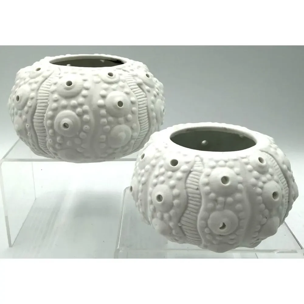 White Ceramic Sea Urchin Candle Holders/Trinket Dishes